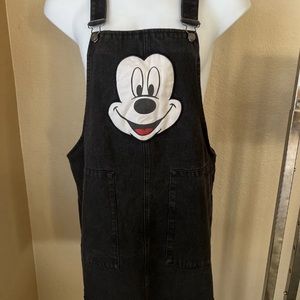 Disney Forever 21 Mickey Mouse Black Denim Overall Dress Size 2X Raw Rolled Hem